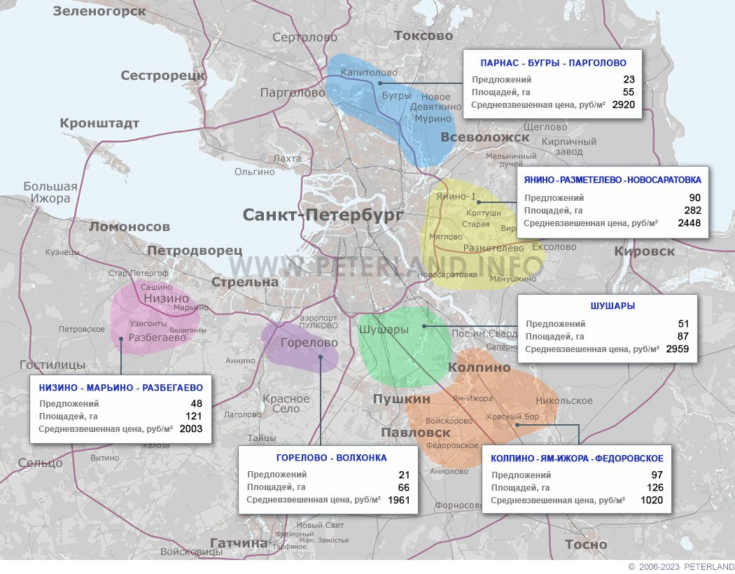 Карта цен на землю в СПб 2022
