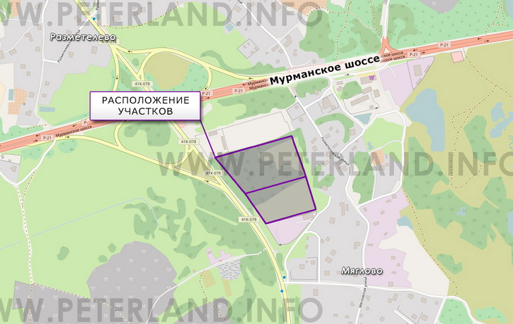 расположение участка в Разметелево рядом с Мурманским шоссе
